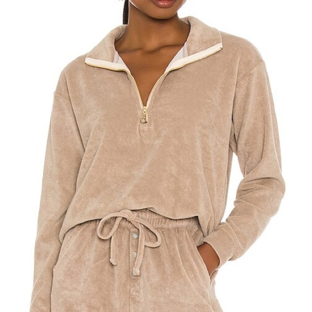 Donni Pullover Terry Half Zip Pullover in Stone